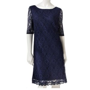 Dana Buchman lace 3/4 sleeve cocktail dress navy M